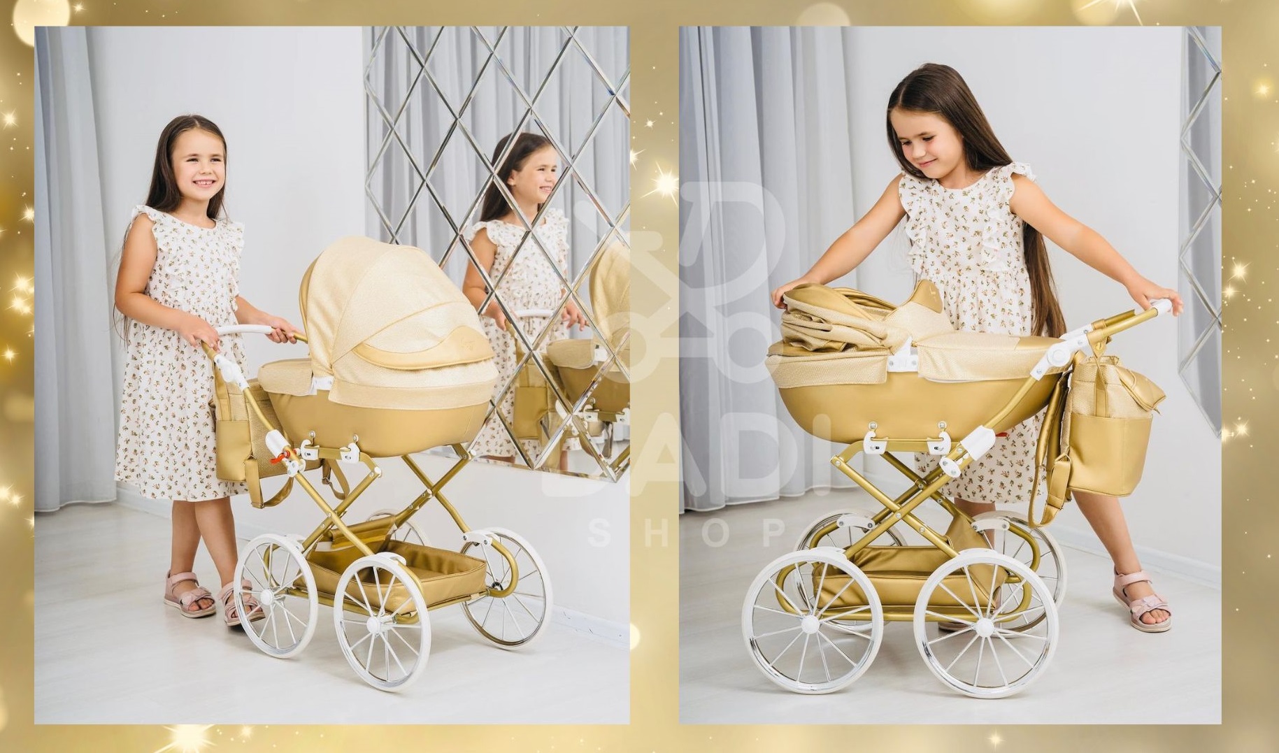 junama dolce mini wózek lalkowy doll stroller gold